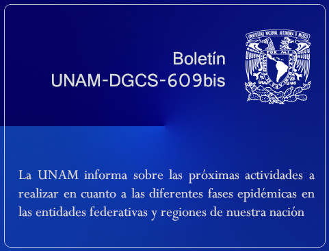 Boletín UNAM-DGCS-609bis. La UNAM informa sobre las próximas actividades a realizar en cuanto a las diferentes fases epidémicas en las entidades federativas y regiones de nuestra nación