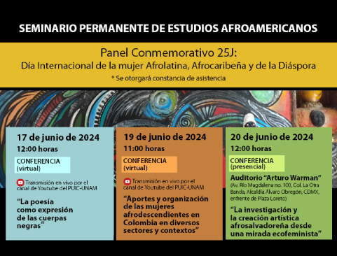 Seminario Permanente de Estudios Afroamericanos. Panel Conmemorativo 25J: Día Internacional de la mujer Afrolatina, Afrocaribeña y de la Diáspora