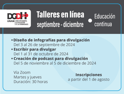 Talleres en línea para aprender sobre Diseño de infografías; Escribir para divulgar y Creación de podcast