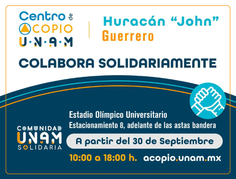 Centro de acopio por el Huracán John en favor de Guerrero