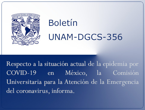 Boletín UNAM-DGCS-356. Respecto a la situación actual de la epidemia por COVID-19 en México, la Comisión Universitaria para la Atención de la Emergencia del coronavirus, informa