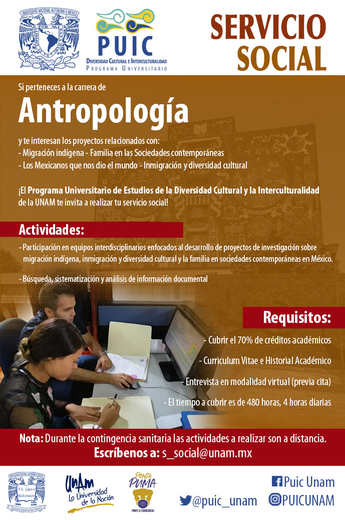 Servicio social para el área de Antropología.