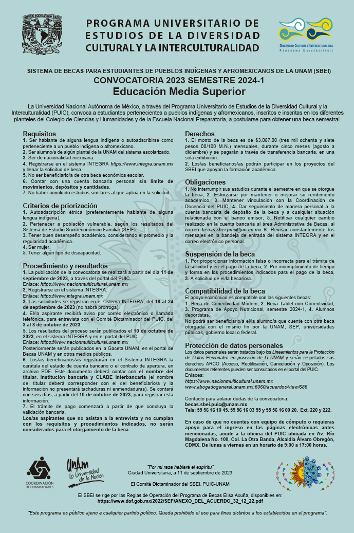 Convocatoria del Sistema de Becas para Estudiantes de Pueblos Indígenas y Afromexicanos de la UNAM 2014-1 - Educación Media Superior