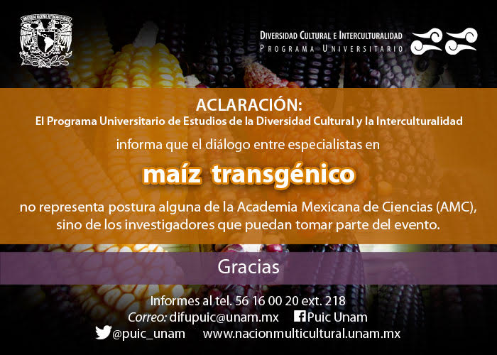 Aclaración sobre el Diálogo entre especialistas: Maíz transgénico
