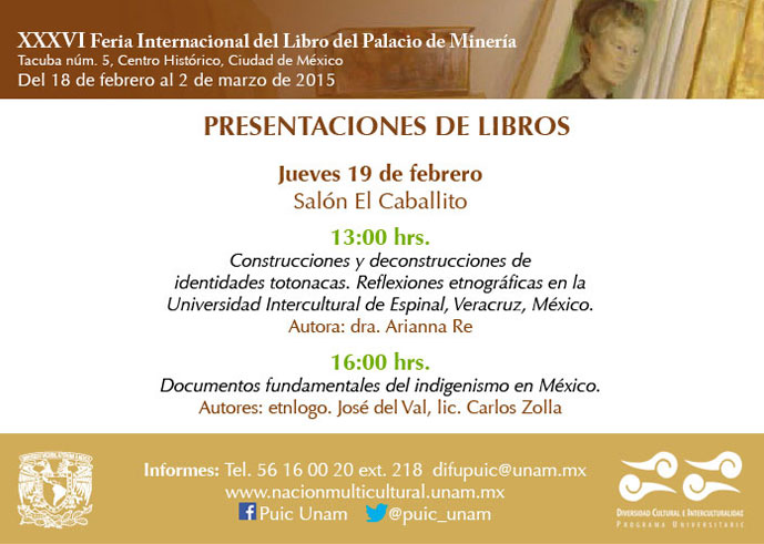 Presentación de las novedades editoriales del PUIC en la XXXVI Feria Internacional del Libro del Palacio de Minería