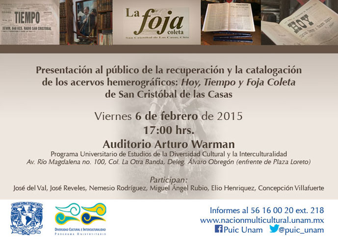Presentación al público de la Recuperación y catalogación de los acervos hemerográficos: Hoy, Tiempo y Foja Coleta de San Cristóbal de las Casas