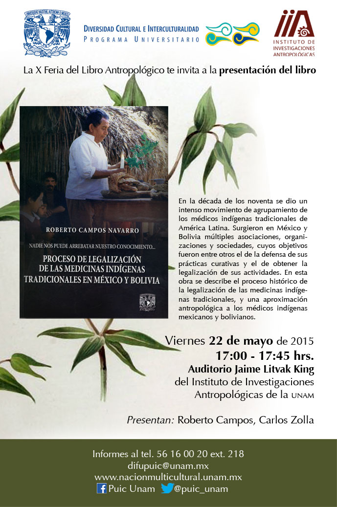 Presentación del libro: Proceso de legalización de las medicinas indígenas tradicionales en México y Bolivia en la X Feria del Libro Antropológico