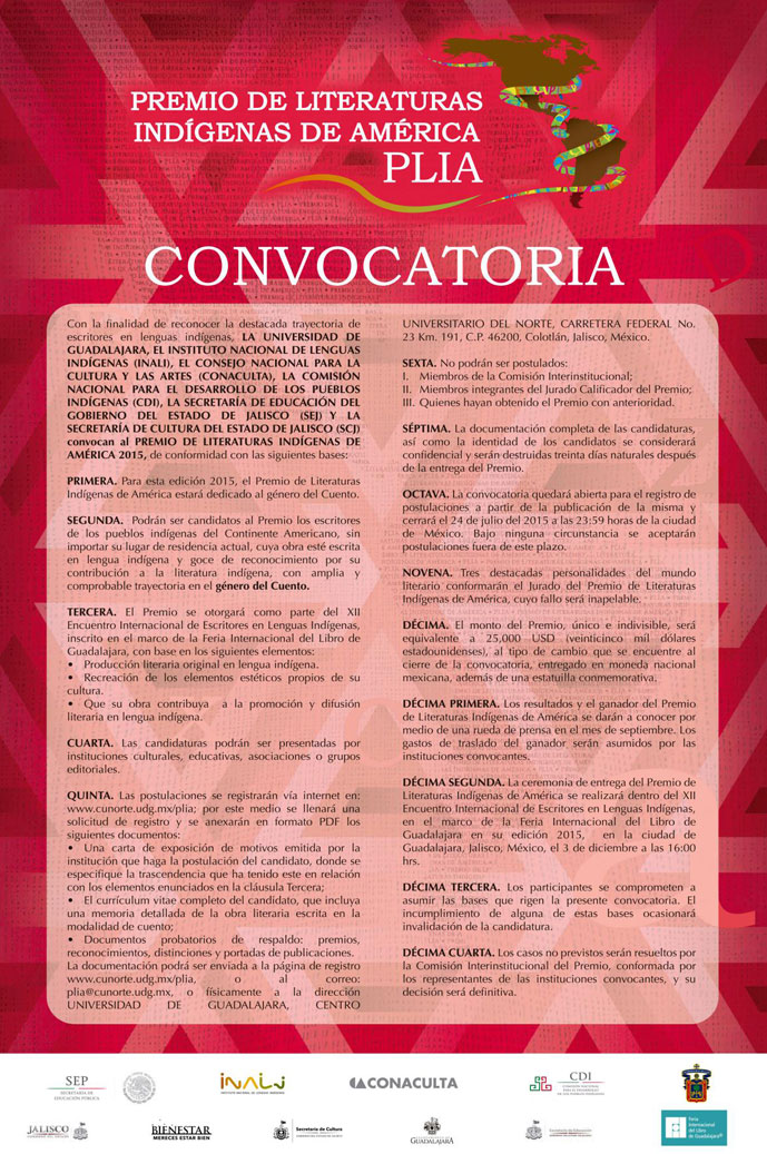 Convocatoria Premio de Literaturas Indígenas de América PLIA 2015