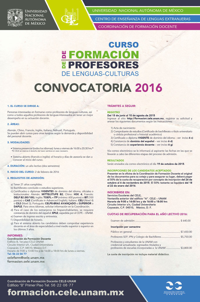 Convocatoria Curso de Formación de Profesores de Lenguas-Culturas 2016