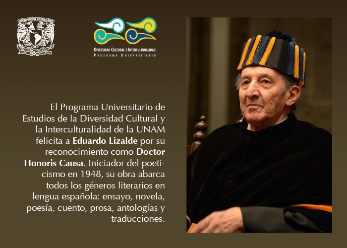 El PUIC felicita a Eduardo Lizalde por obtener el reconocimiento Doctor Honoris Causa UNAM