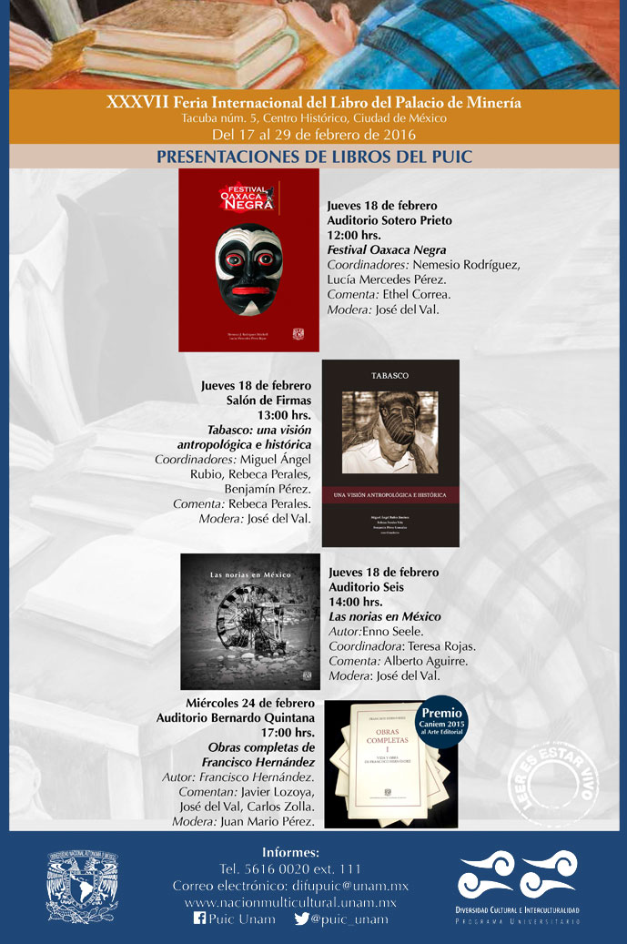 Presentación de las novedades editoriales del PUIC en la XXXVII Feria Internacional del Libro del Palacio de Minería