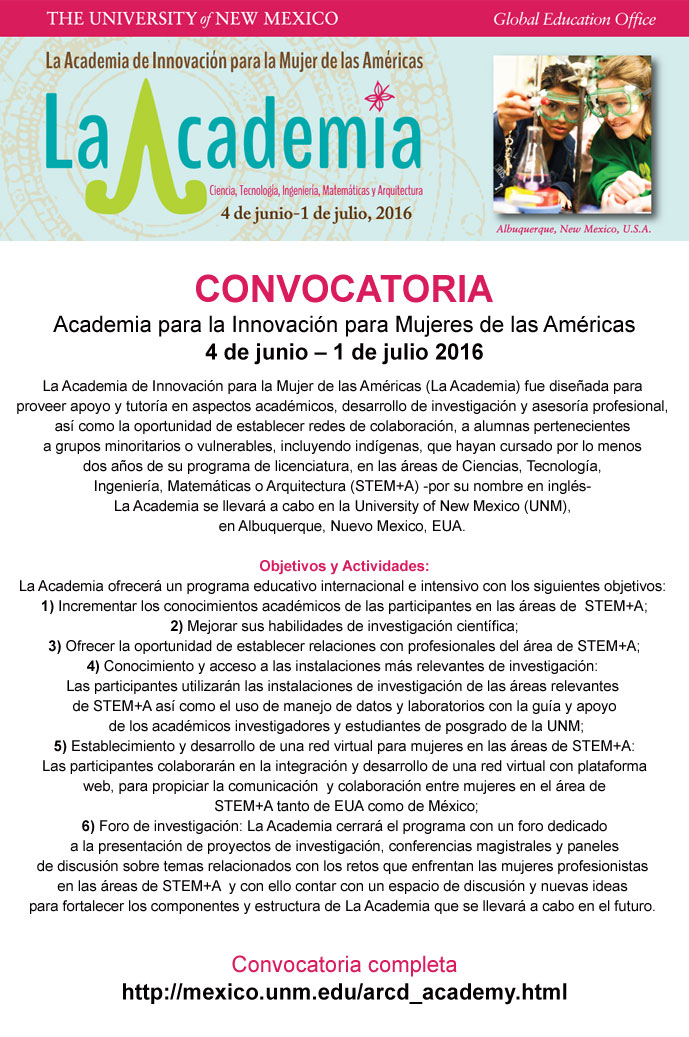 Convocatoria La Academia de Innovación para la Mujer de las Américas. Programa educativo en Ciencia, Tecnología, Ingeniería, Matemáticas y Arquitectura