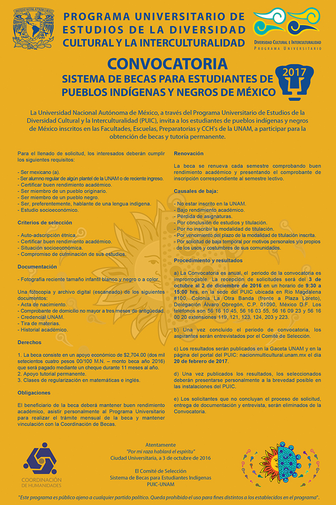 Convocatoria del Sistema de Becas para Estudiantes de Pueblos Indígenas y Negros de México 2017