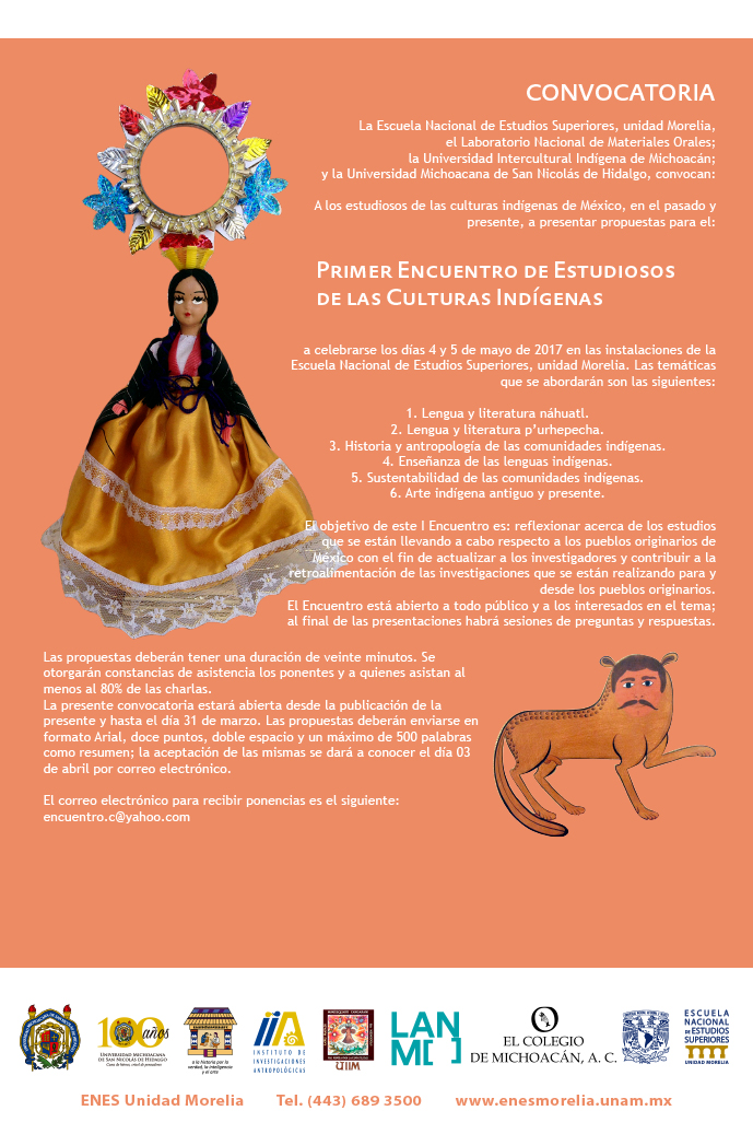 Convocatoria Primer Encuentro de Estudiosos de las Culturas Indígenas