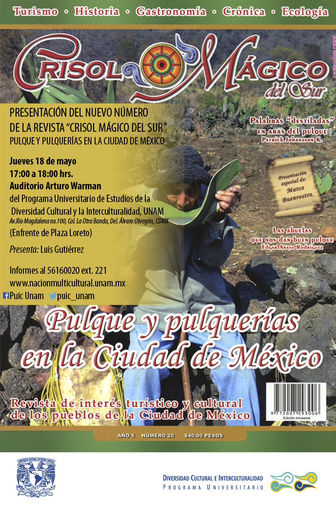 Presentación del nuevo número de la revista: Crisol Mágico del sur: Pulque y pulquerías de la Ciudad de México
