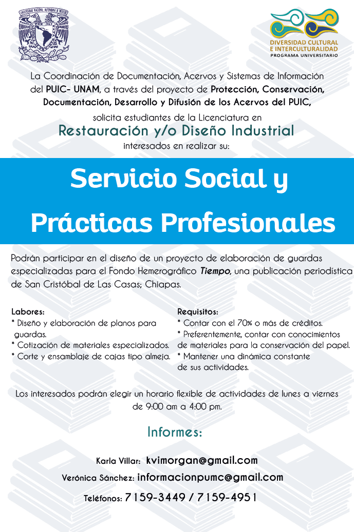 Servicio social y prácticas profesionales para la Coordinación de Documentación, Acervos y Sistemas de Información PUIC-UNAM