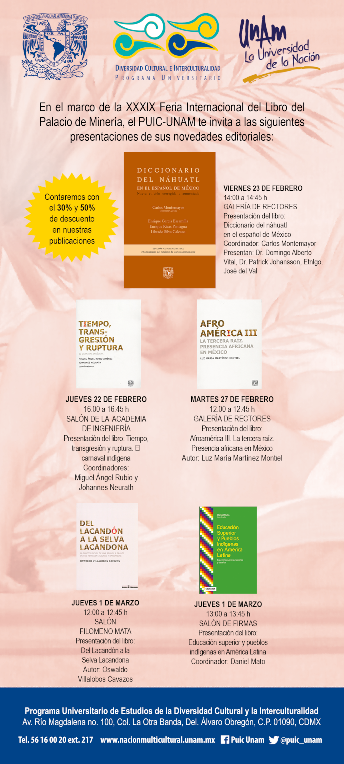 Presentación de las novedades editoriales del PUIC en la XXXIX Feria Internacional del Libro del Palacio de Minería