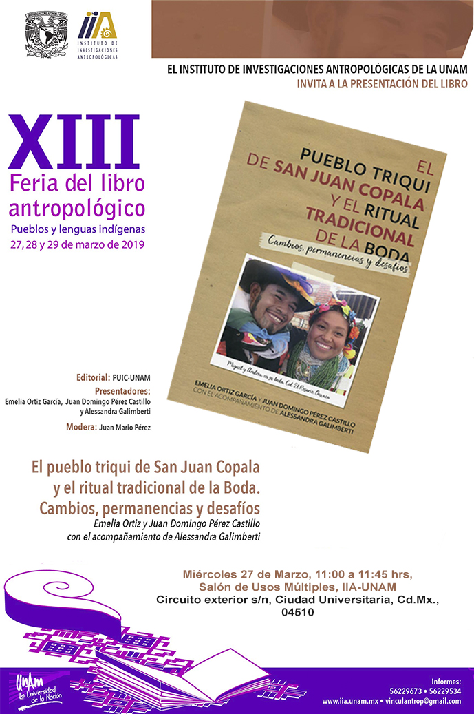 Presentación del libro: El pueblo Triqui de San Juan Copala y el ritual tradicional de la Boda. Cambios, permanencias y desafíos en la XIII Feria del Libro Antropológico