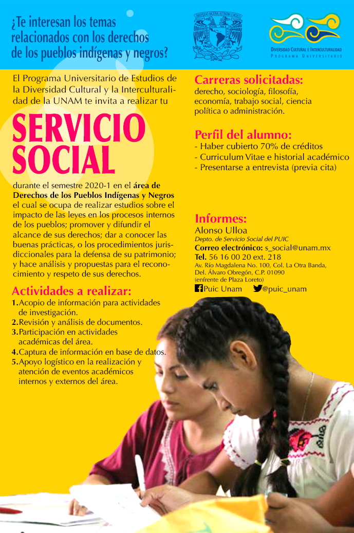 Programa Universitario de Estudios de la Diversidad Cultural y la Interculturalidad te invita a realiza tu servicio social