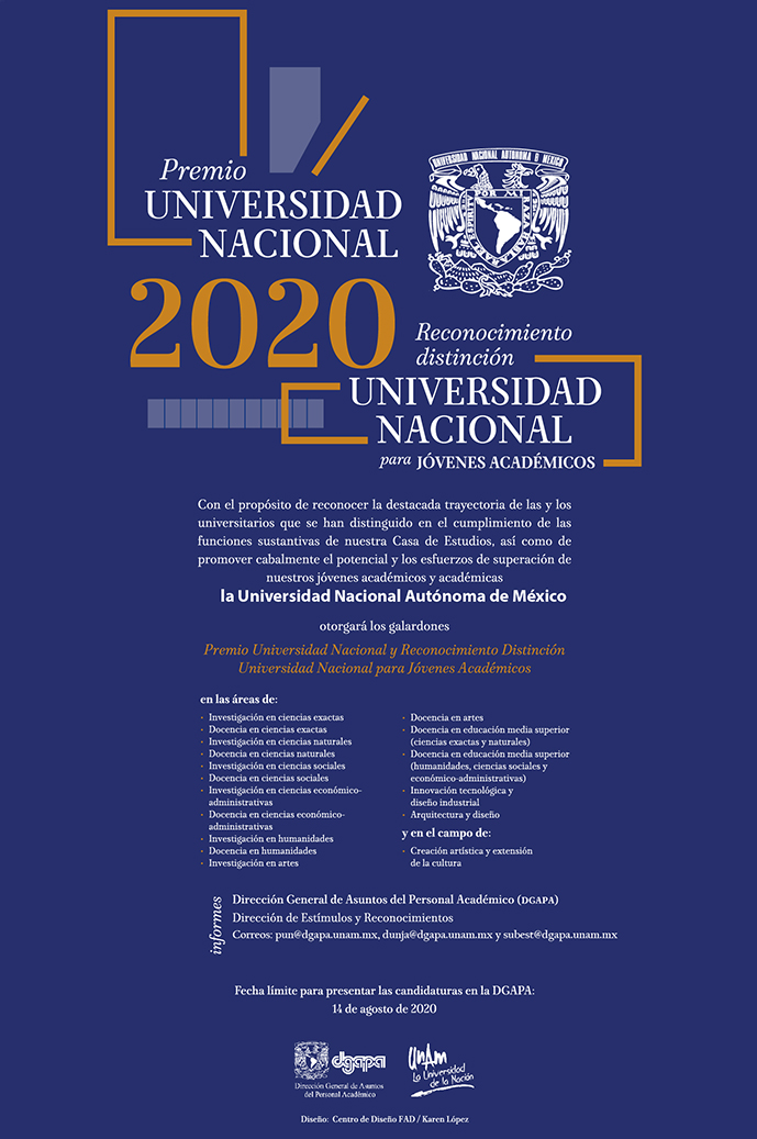 Convocatorias para el Premio Universidad Nacional y el Reconocimiento Distinción Universidad Nacional para Jóvenes Académicos. Edición 2020