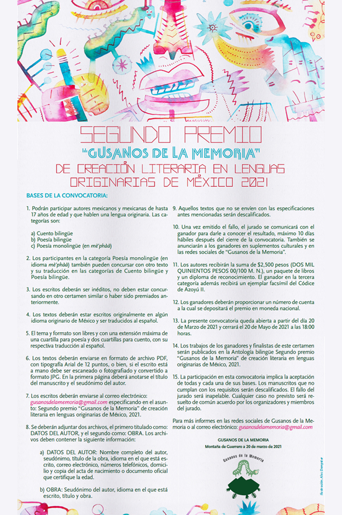 Segundo premio “Gusanos de la memoria” de creación literaria en lenguas originarias de México, 2021