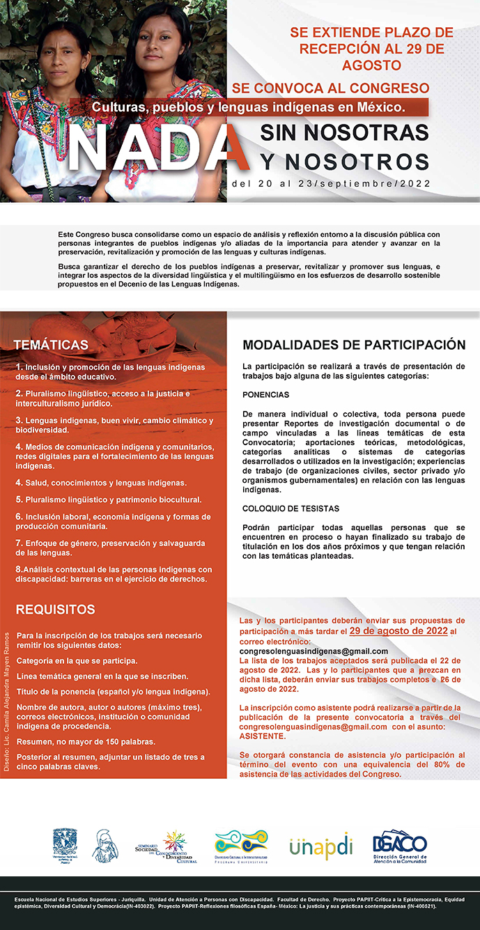 Congreso Culturas, pueblos y lenguas indígenas en México. Nada sin nosotras ni nosotros
