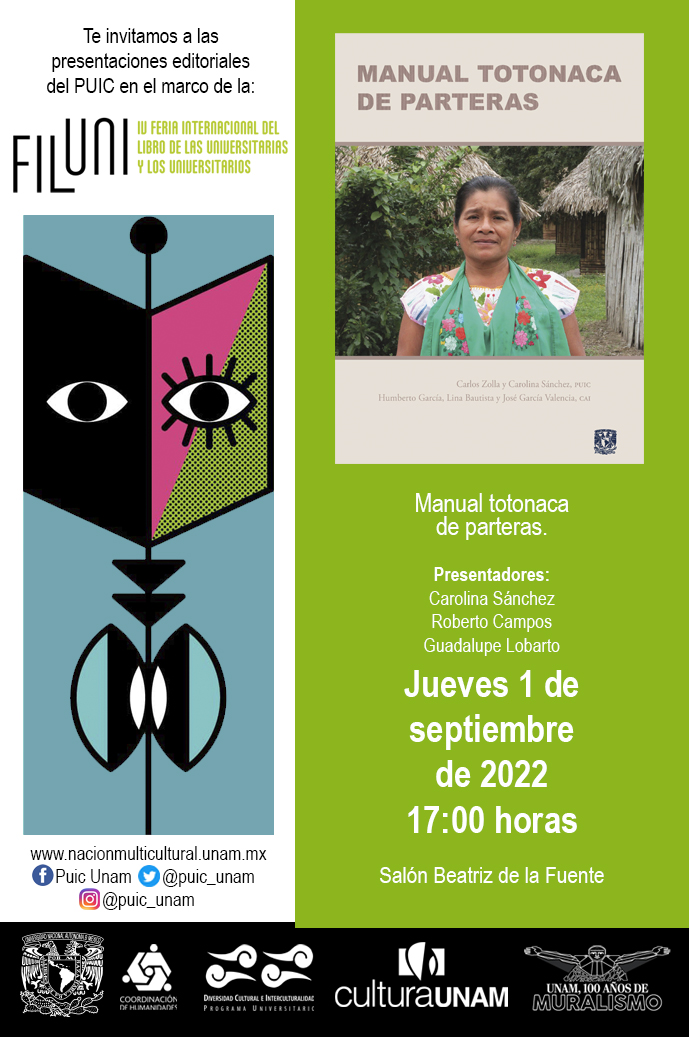 Presentación del libro: Manual Totonaca de parteras en la IV Feria Internacional del Libro de las Universitarias y de los Universitarios – FILUNI