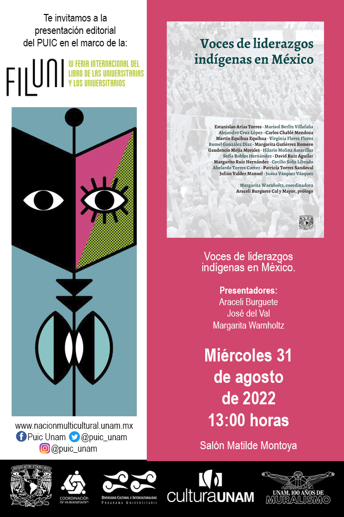 Presentación del libro: Voces de liderazgos indígenas en México en la IV Feria Internacional del Libro de las Universitarias y de los Universitarios – FILUNI