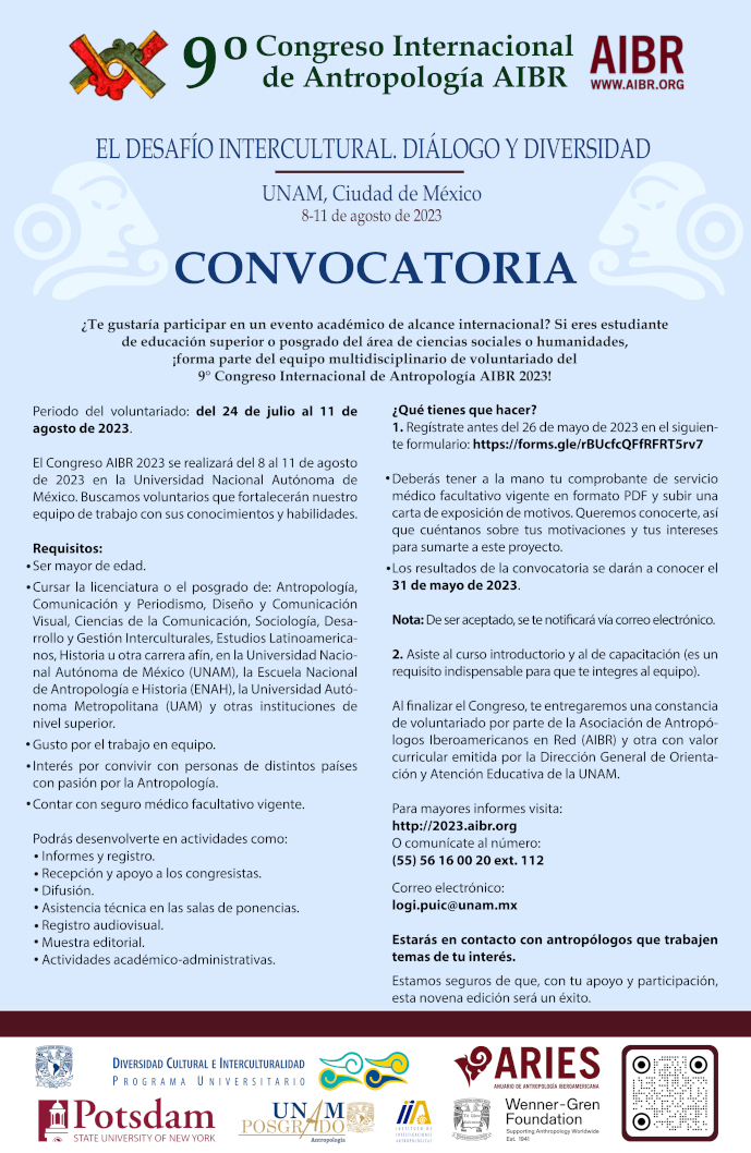 Convocatoria para participar como voluntariado en el 9º Congreso Internacional de Antropología AIBR