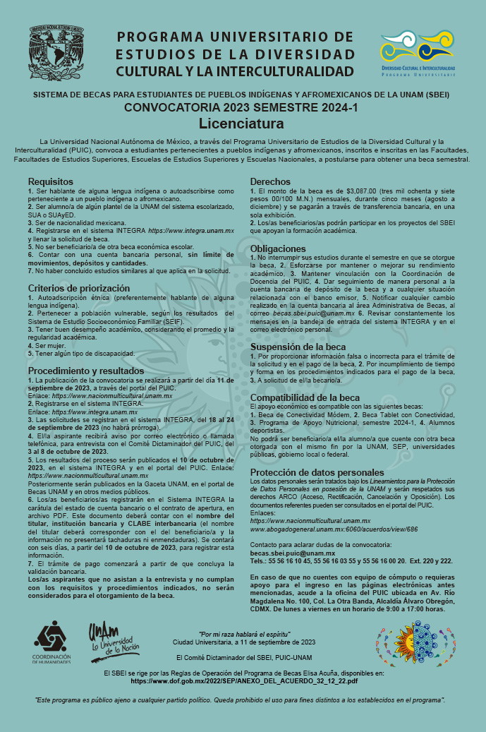 Convocatoria del Sistema de Becas para Estudiantes de Pueblos Indígenas y Afromexicanos de la UNAM 2024-1 – Licenciatura