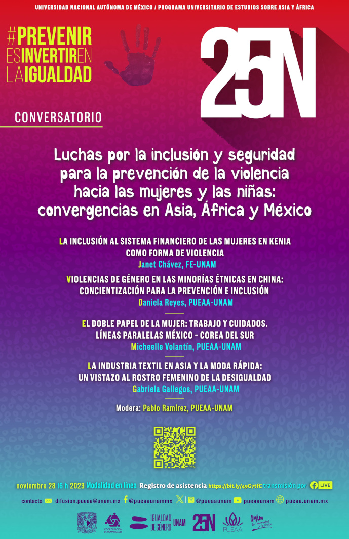 Conversatorio: Luchas por la inclusión y seguridad para la prevención de la violencia hacia las mujeres y las niñas: Convergencias en Asia, África y México