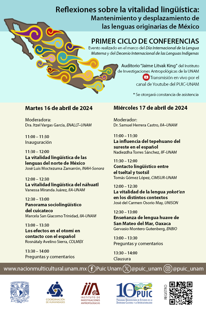 Primer ciclo de conferencias Reflexiones sobre la vitalidad lingüística: Mantenimiento y desplazamiento de las lenguas originarias de México