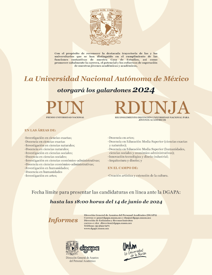Convocatorias para el Premio Universidad Nacional PUN y el Reconocimiento Distinción Universidad Nacional para Jóvenes Académicos RDUNJA. Edición 2024. Edición 2024