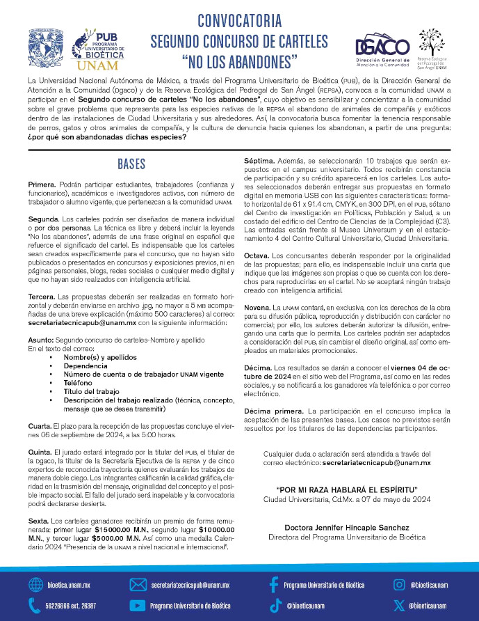 Convocatoria del Segundo Concurso de Carteles “No los abandones” 2024
