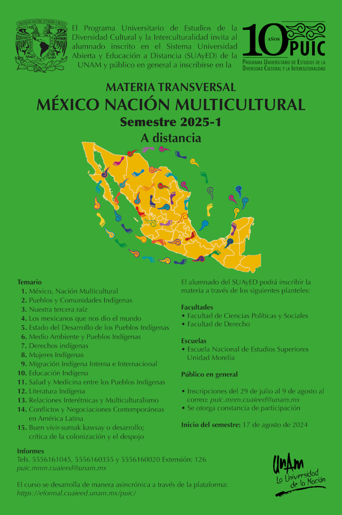 Materia Transversal México Nación Multicultural a distancia. Semestre 2025-1