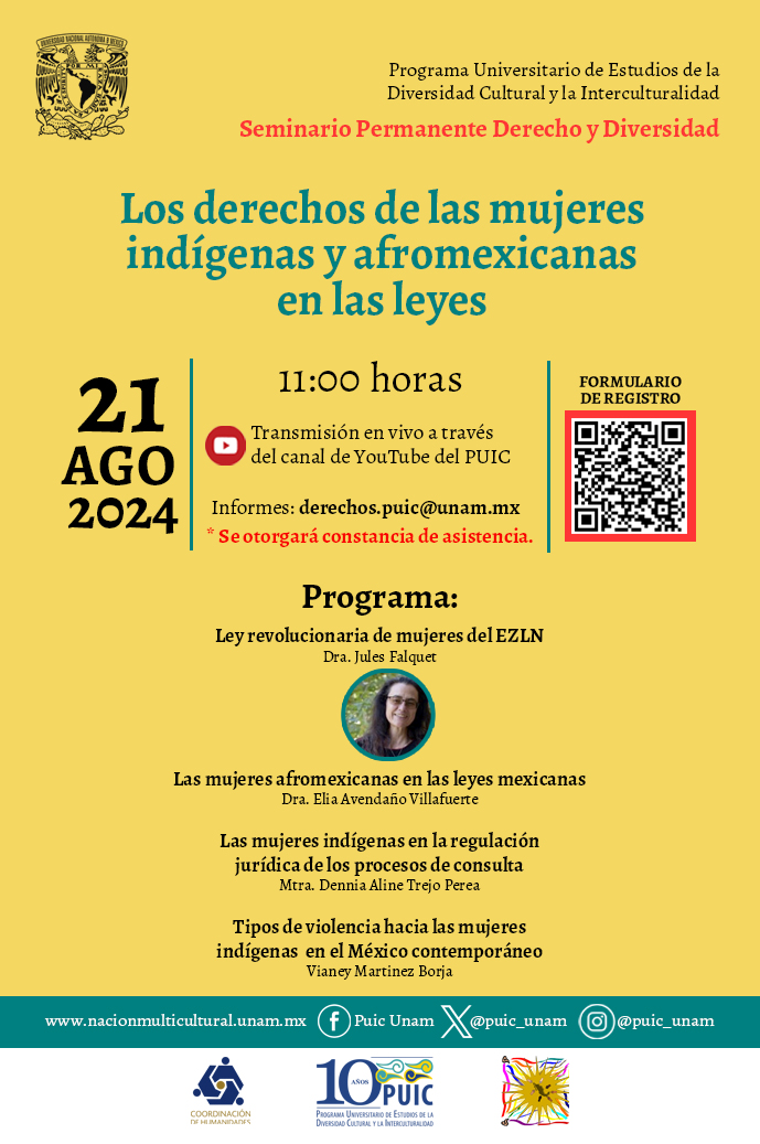 Seminario Permanente Derecho y Diversidad. Conferencia: Los derechos de las mujeres indígenas y afromexicanas en las leyes