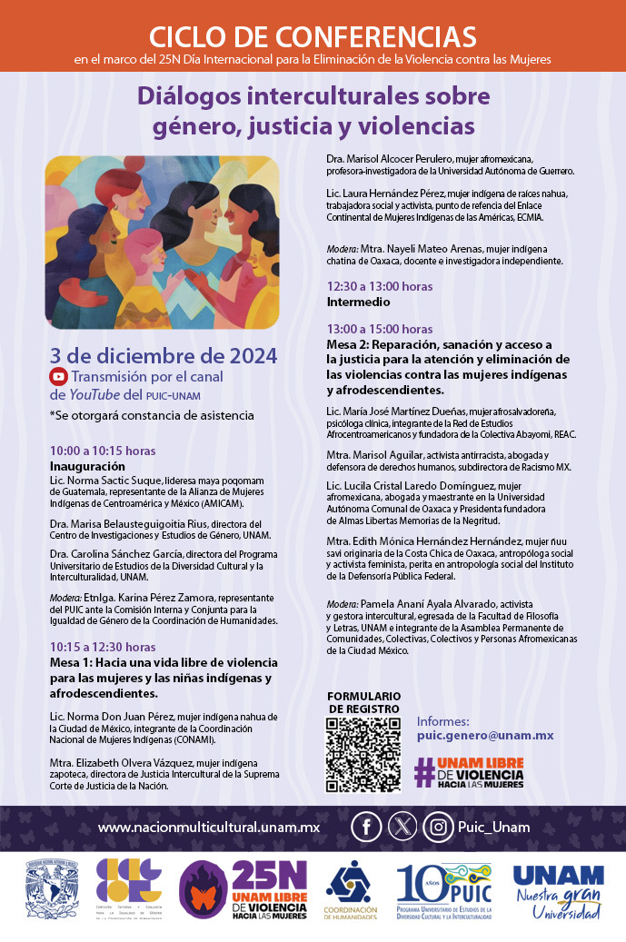 Ciclo de conferencias: Diálogos interculturales sobre género, justicia y violencias en el marco del 25N: Día Internacional para la Eliminación de la Violencia contra las Mujeres