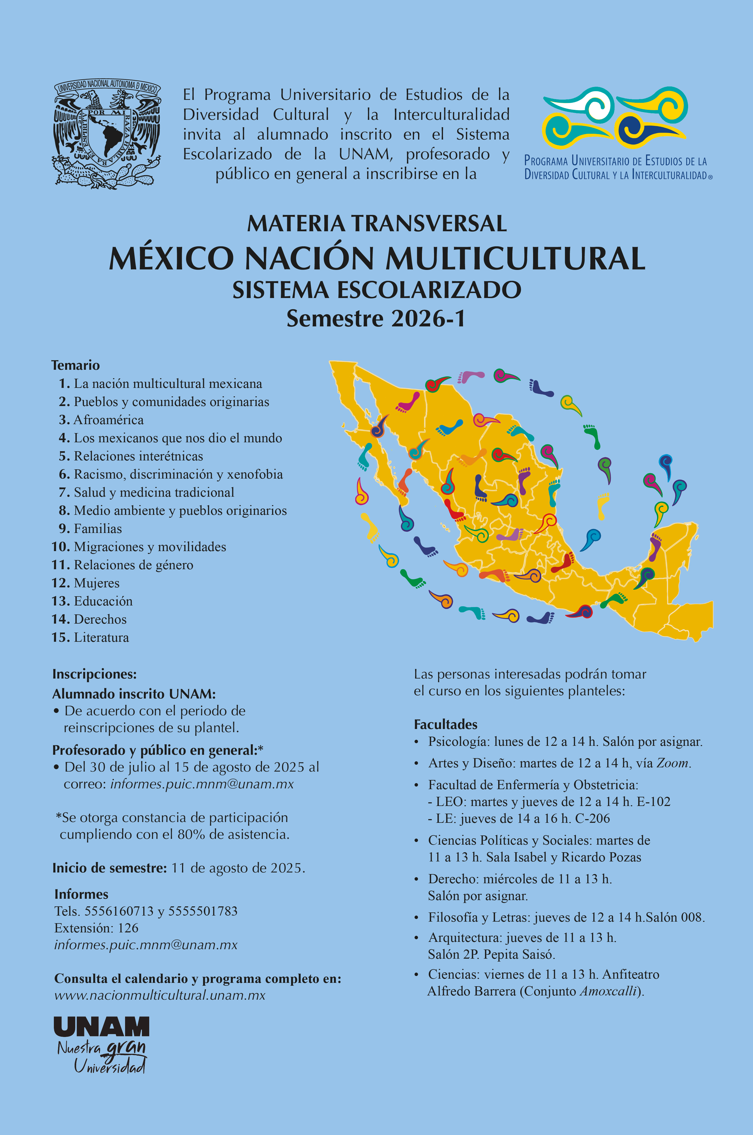 Materia Transversal México Nación Multicultural. Sistema escolarizado. Semestre 2026-1